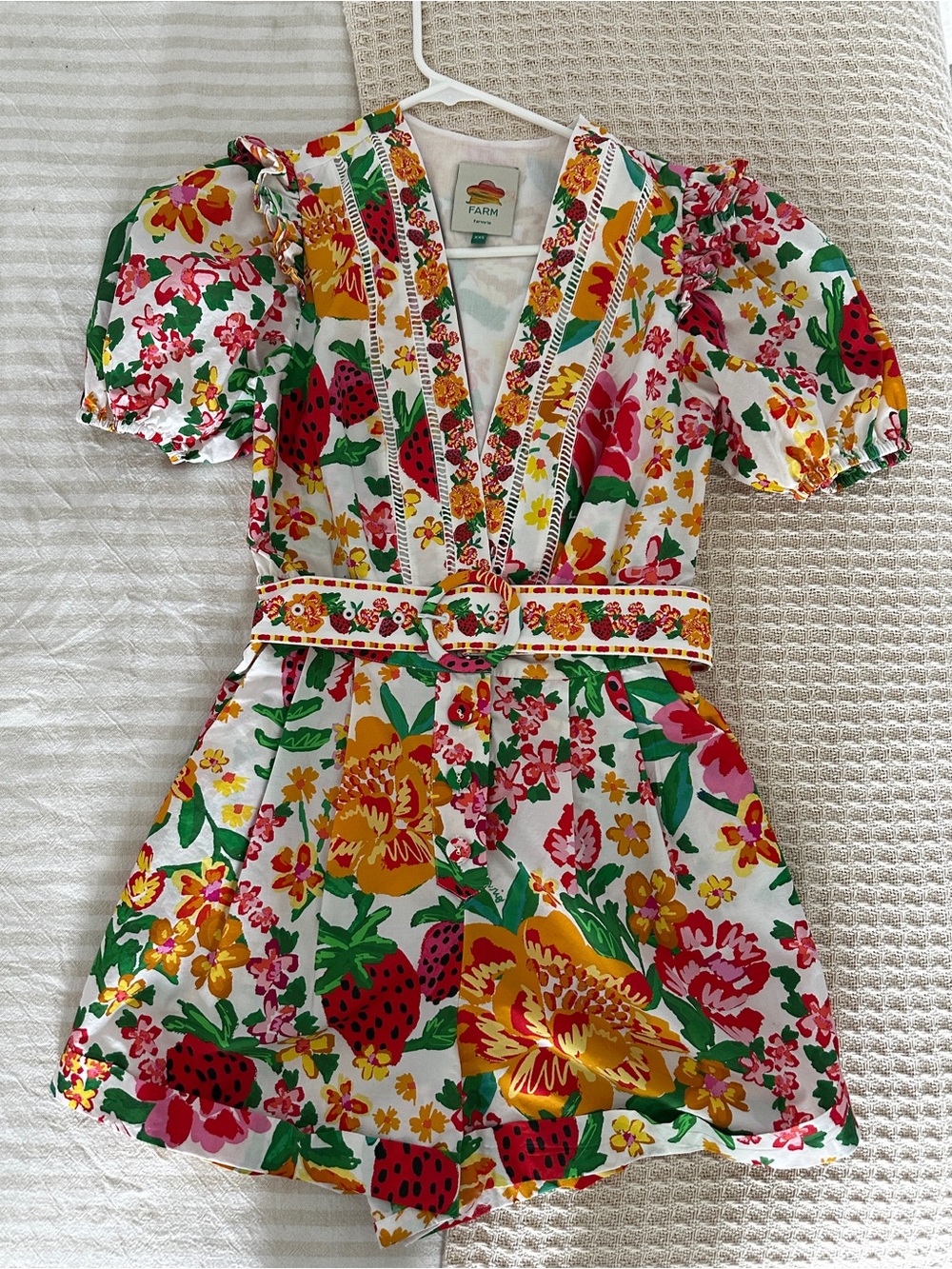 FARM Rio Multicolor Floral & Strawberry Belted Romper